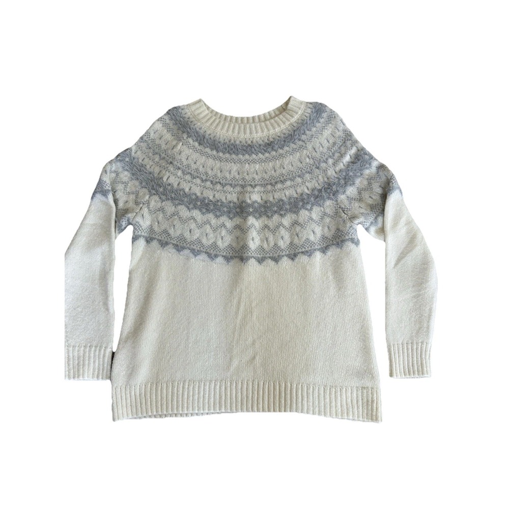 Talbots Fair Isle Sweater Women's L Petite Off White Cottagecore Snowflake Knit